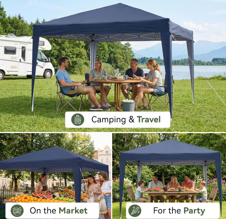 Aoxun Pop Up Gazebo Partytent - Blauw - 3 x 3 x 2,6 m - Metalen Frame, Inclusief Draagtas
