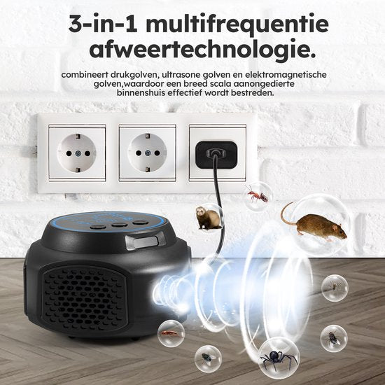 Muizenverjager - Met Flitsen en Geluid - Ultrasone Verjager - voor Binnenshuis - Op Batterij - Zwart - van Saaf