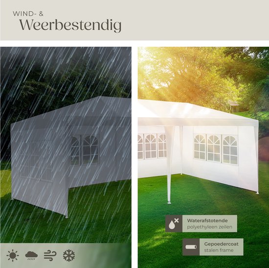 Tectake Partytent - Paviljoen - Opvouwbaar - Zijwanden - Waterdicht - 600 x 300 cm – Wit