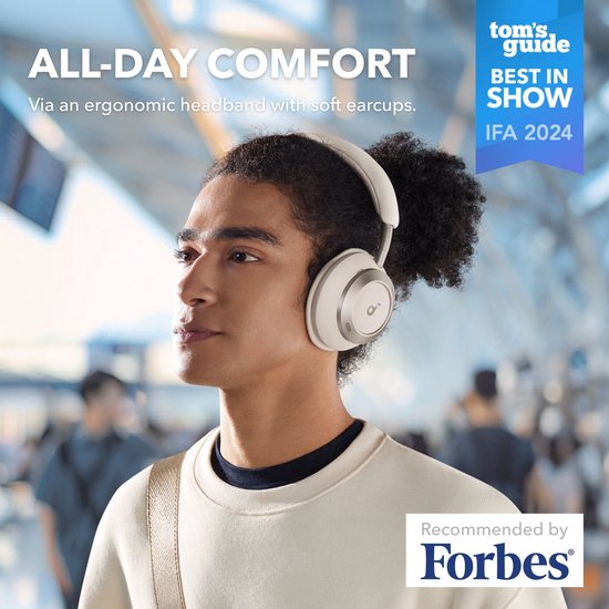 soundcore by Anker Space One Pro Draadloze Over-ear Koptelefoon Wit - Headphones - Active Noise Cancelling, Multipoint Connection, 60 uur Accuduur, Bluetooth 5.3, LDAC, Hi-Res Certified, klein opvouwbaar