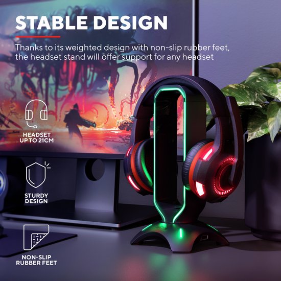 Trust GXT 265 Cintar RGB Headset Standaard - Gaming headset houder – Koptelefoon standaard – RGB-verlichting – Zwart