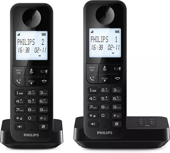 Philips Draadloze Telefoon D2752B/12 - DECT - 2 Handsets - Huistelefoon - Vaste Lijn - Zwart - 7x16.5x18.5 cm