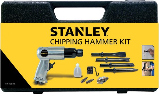 Stanley Pneumatische beitelhamerset, krachtig sloopwerk met 4 beitels, snelkoppelingen & opbergkoffer