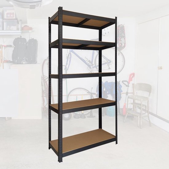 BRASQ Stellingkast Zwart Set van 2 - Metalen Opbergrek - voorraadkast - wandkast - Magazijnstelling 180x90x40 - 5 lagen - 175 KG per plank - max 875 KG