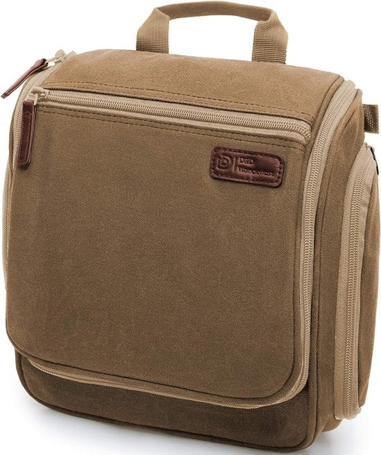D&D Wanderlust Toilettas met Haak - Ophangbare Luxe Travel Organizer met 10 vakken - Bruin - Unisex Dames & Heren - 6 liter inhoud - Reis Toilettas Hangend Groot - Make up Tasje