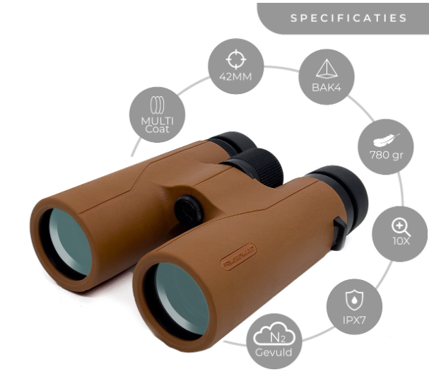 Nordwald 10x42 Verrekijker - Cognac - Met Smartphoneadapter