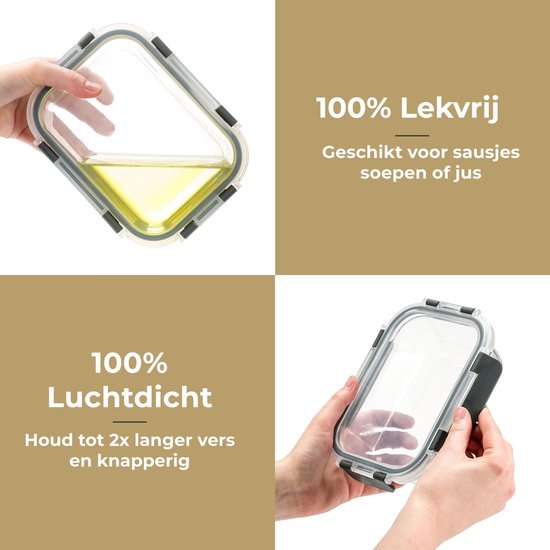 Stosh Vershoudbakjes - Meal Prep Bakjes - Diepvriesbakjes - Glas - 12 Stuks - BPA vrij