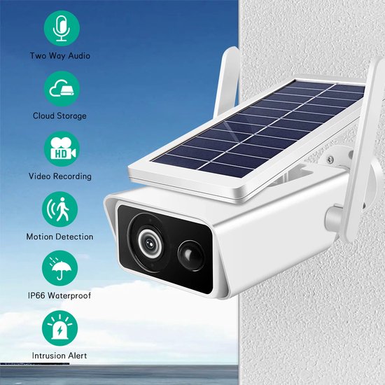 Fuegobird Q1 Zonne Energie Beveiligingscamera's - 4MP - Single-band (2.4 GHz) - IP Camera - Geïntegreerd zonnepaneel - IP66 Waterbestendig - Wit
