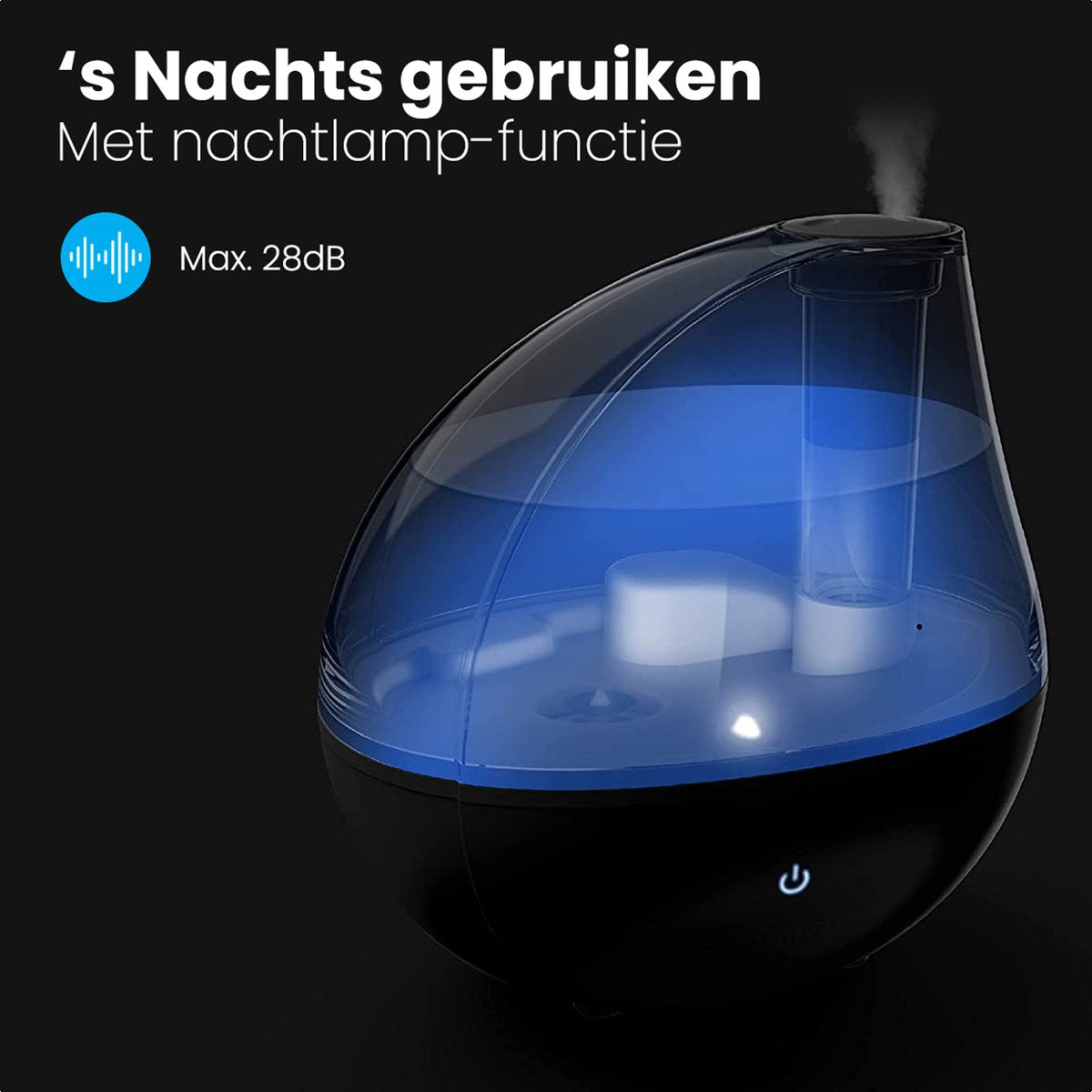 Auronic Luchtbevochtiger - Geschikt voor Babykamer & Slaapkamer - Zwart - Inclusief Waterfilter