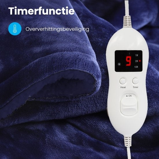 Auronic Elektrische Deken - Warmtedeken - 9 Warmtestanden - 1 Persoons - 160x120cm - Blauw