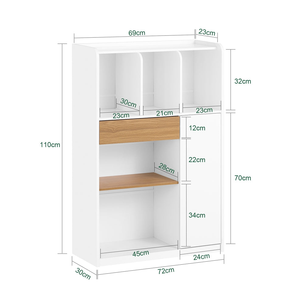 SoBuy STR11-WN compacte witte boekenkast met lade en opbergruimte, 72 x 30 x 110 cm