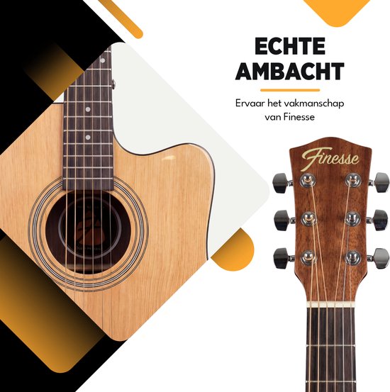 Finesse Premium Akoestische Gitaar - 4/4 41" - Massief Sparrenhout - Western Gitaar - Gitaar Kind & Volwassenen - Naturel