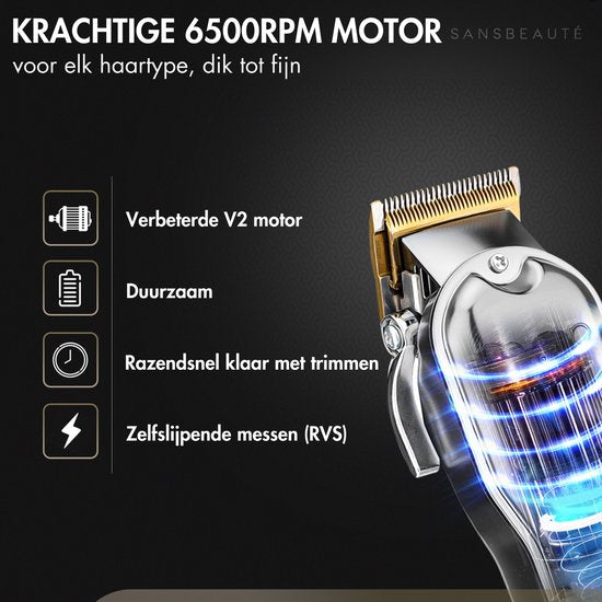 Professionele Draadloze Tondeuse - Tondeuse Mannen Hoofdhaar - Cheveux Haar - Haartrimmer - Kapper Haar Machine - Haartondeuse - Trimmer Baard - Trimapparaat - Barber Hair Clipper - Kapper Trimmer - Kappersset - Zilver