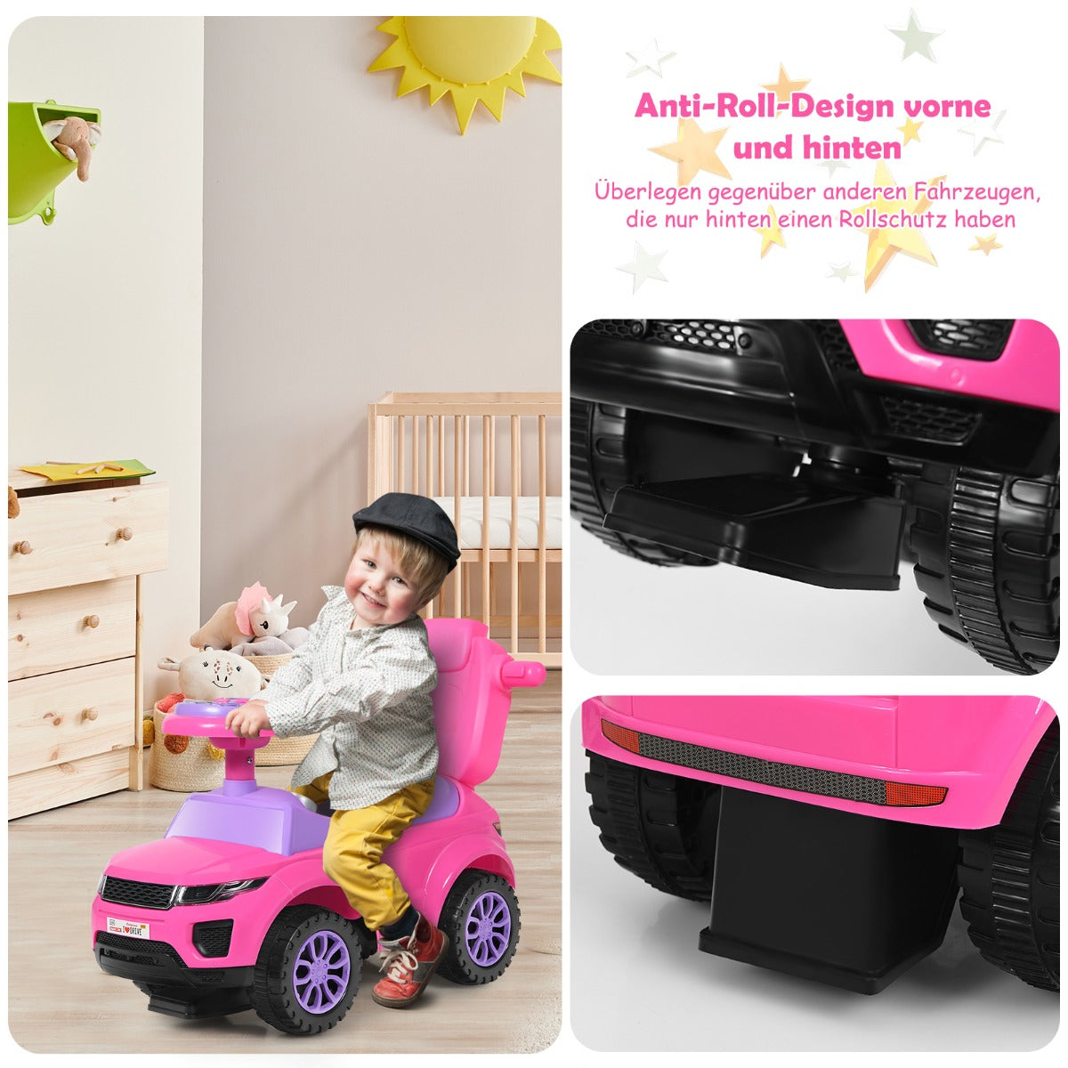 coast 3-in-1 Loopauto - 89×43×84 cm - Roze - Duwauto - Loopwagen