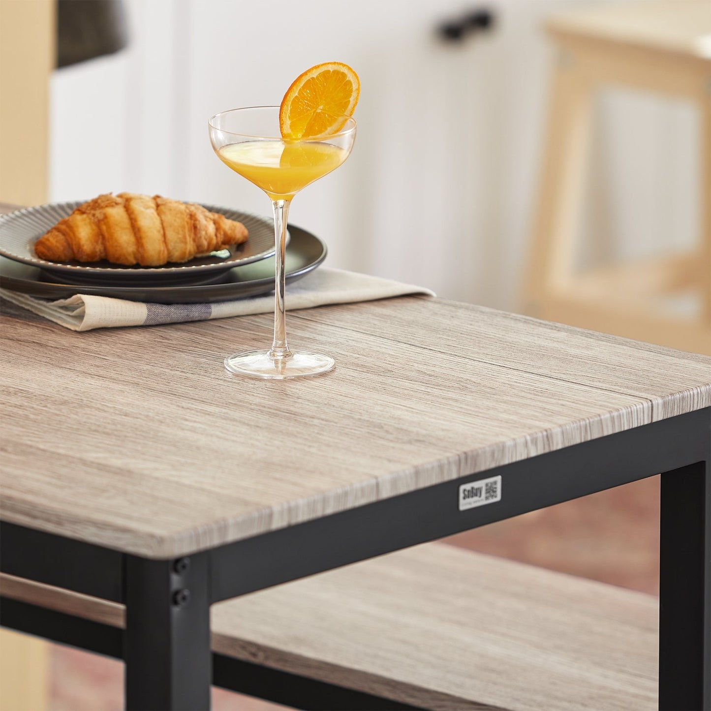 SoBuy 3-Delige Eettafelset OGT25-HN - 2 Banken 1 Eettafel - MDF met Metalen Poten - 110 x 74 x 58 cm - Natuur/Zwart
