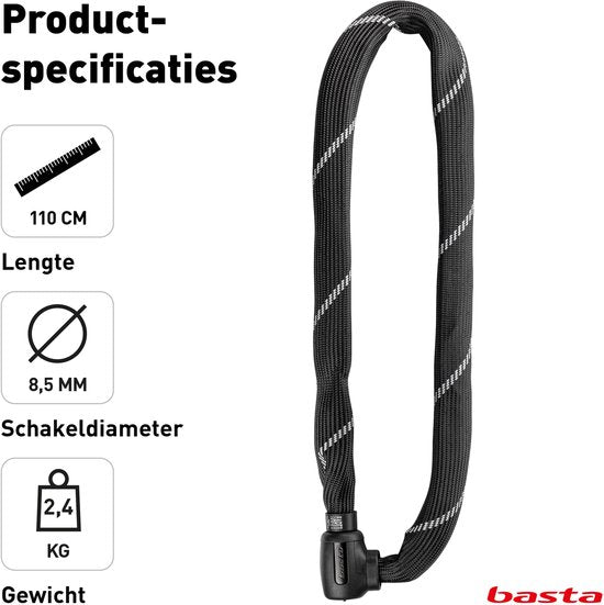Basta Kettingslot - ART 2 Fietsslot - Gehard Stalen Ketting - Slot met Keurmerk voor Elektrische Fietsen en Fatbike - 110 cm lang