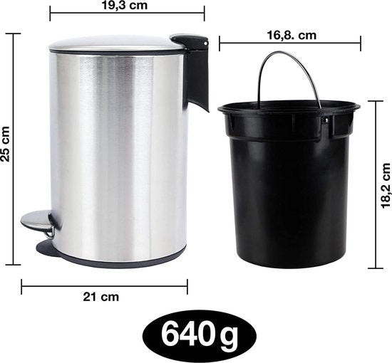 Badkameremmer 3 l roestvrij staal softclosemechanisme vuilnisemmer afvalemmer zilver chroom metaal