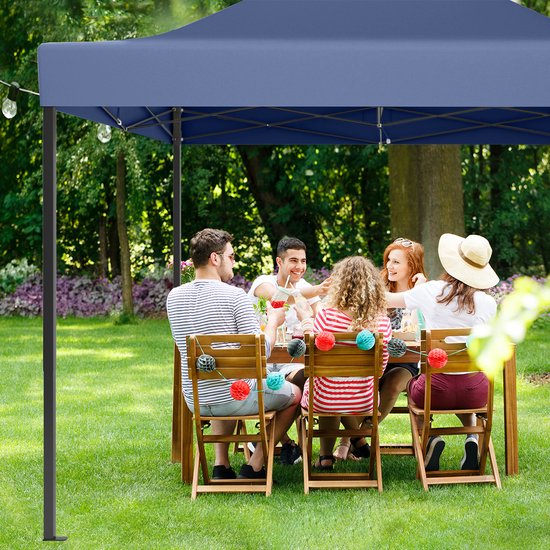 LifeGoods Partytent - Paviljoen - Easy Up - Opvouwbaar - Waterdicht - Met Draagtas - 297 x 440 cm – Donkerblauw