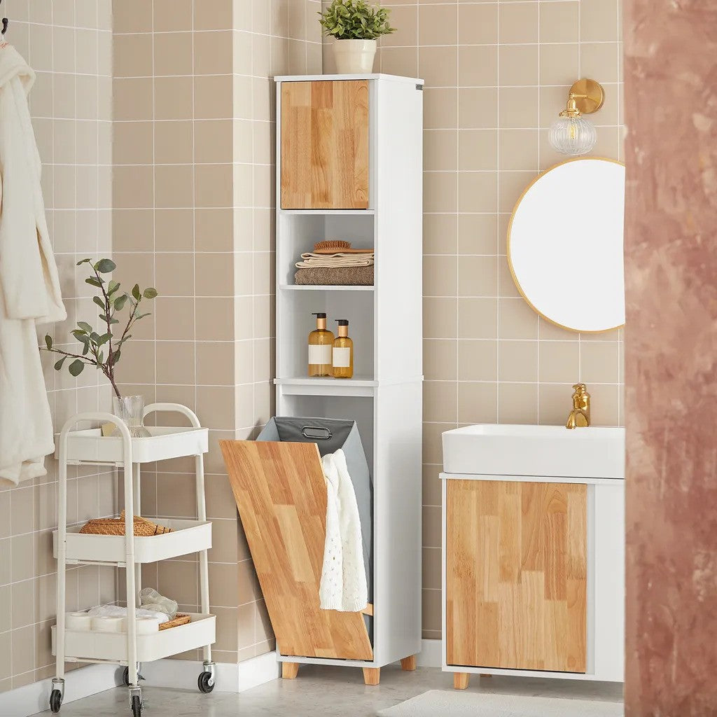 SoBuy - badkamerkast met uitklapbare waszak - wit - 31x170x32cm