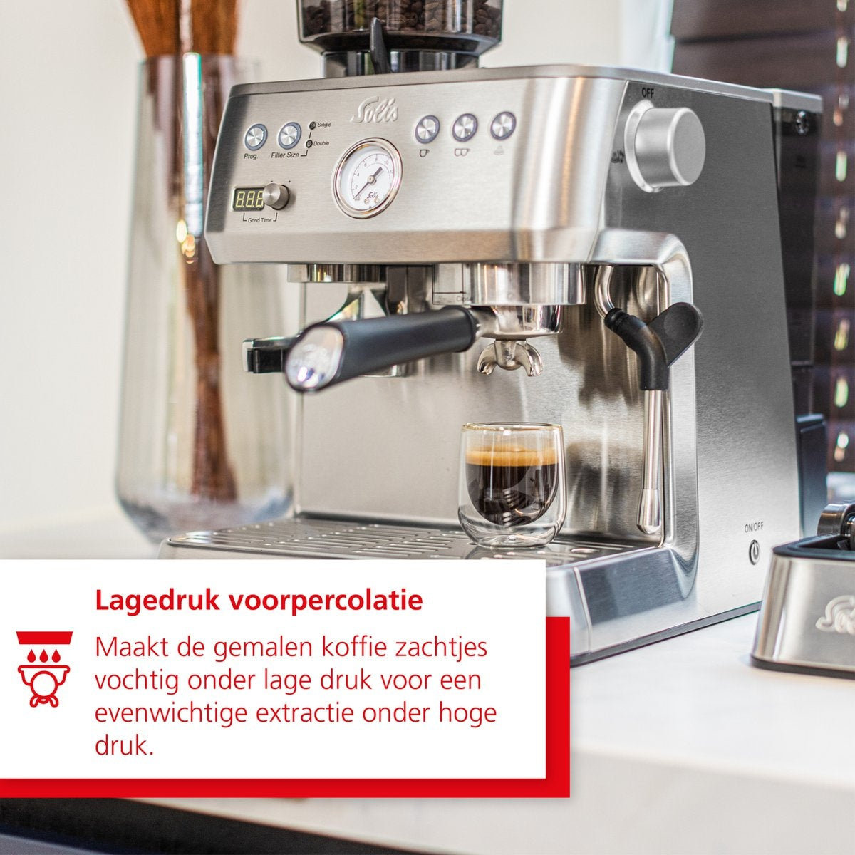 Solis Grind & Infuse Perfetta 1019 - Espressomachine met Antistatische Koffiemolen - 40 x 30 x 38 cm - Zilver