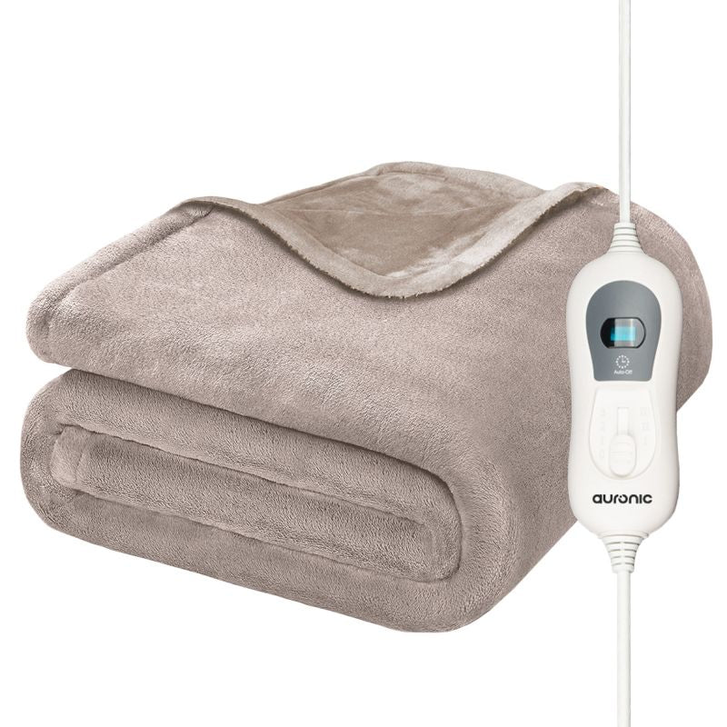 Auronic Elektrische Deken - Warmtedeken - Sherpa Fleece - 9 Warmtestanden - 180x130 - 1 persoons - Taupe