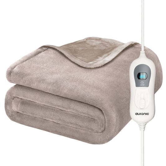 Auronic Elektrische Deken - Warmtedeken - Sherpa Fleece - 9 Warmtestanden - 180x130 - 1 persoons - Taupe