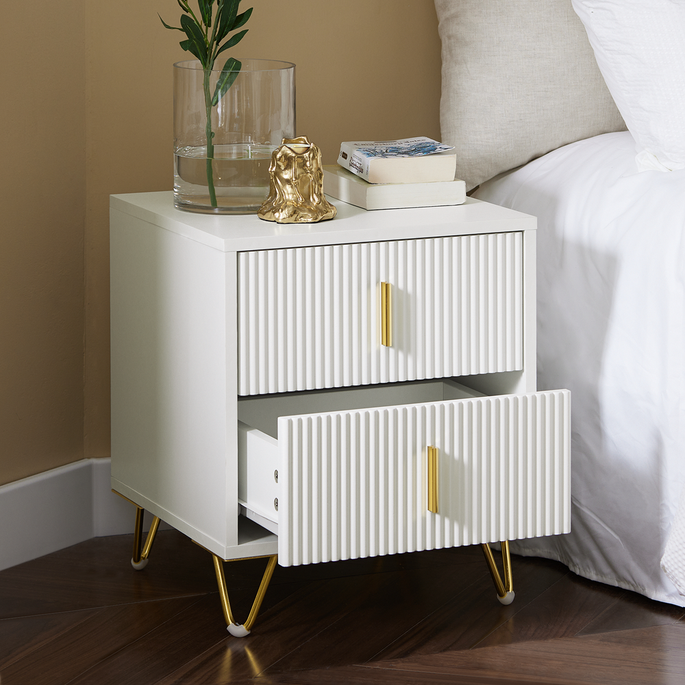 SoBuy Nachtkastje met 2 Laden - 40x40x47 cm - Wit