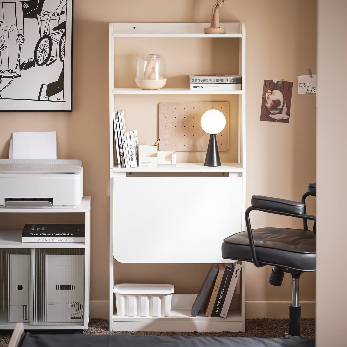 SoBuy FWT92-H-W Inklapbare Schrijftafel en Computertafel met 5 Planken - 64 x 145 x 58 cm - Wit