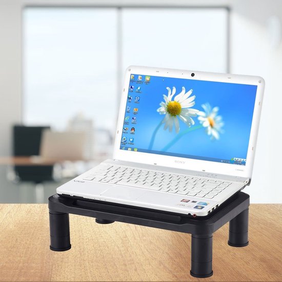 BRASQ Monitorstandaard Zwart MS100 - Monitorverhoger voor Laptop of Beeldscherm - In hoogte verstelbaar 38x24x11,2 cm
