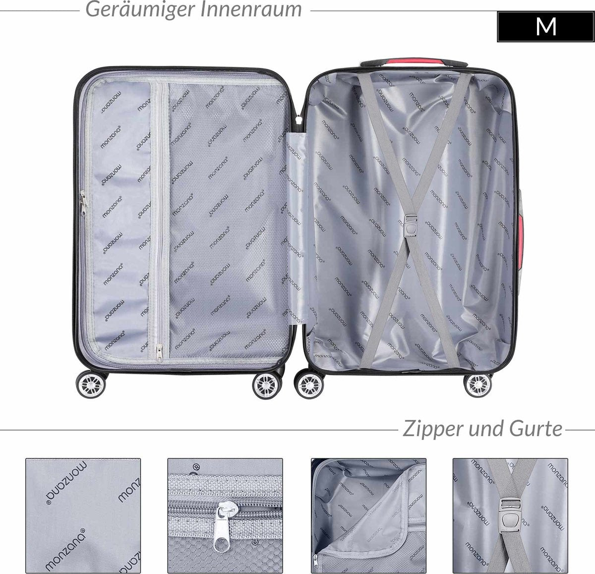 Monzana Exopack Handbagagekoffer 41 Liter - 53 x 37 x 21 cm - Hardcase met TSA-slot en 4 Dubbele Zwenkwielen - Champagne