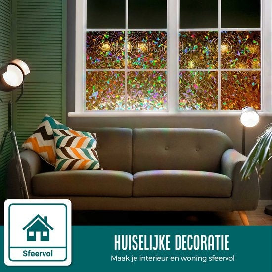 Homewell Raamfolie HR++ 45x200cm - Zonwerend & Isolerend - Statisch - Regenboog Scherven