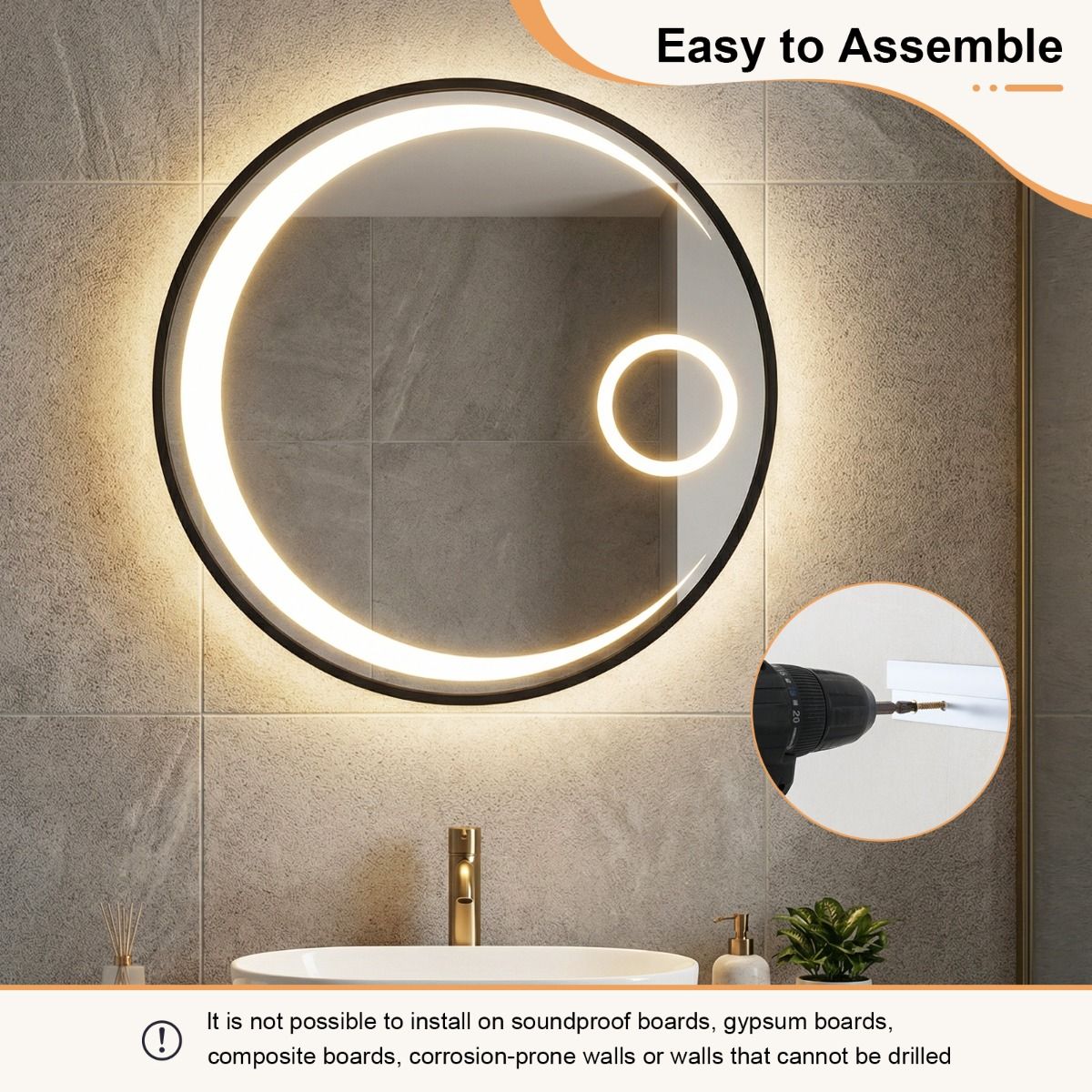 Coast Ronde Badkamerspiegel - LED-verlichting - Anti-condens - 61 cm Zwart