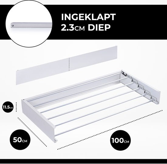 Vonia Wanddroogrek - Droogrek - Wasrek - Droogrek Muur - 100 x 50 cm - Wit
