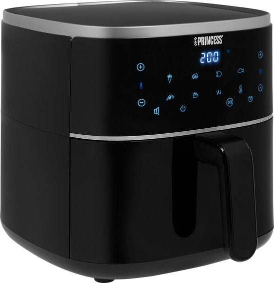 Princess Digitale Airfryer 182238 - Inclusief in hoogte verstelbaar Grillrack - Groot 4 Liter - Heteluchtfriteuse - Zwart - Digital Touchscreen - 8 Automatische Programma's