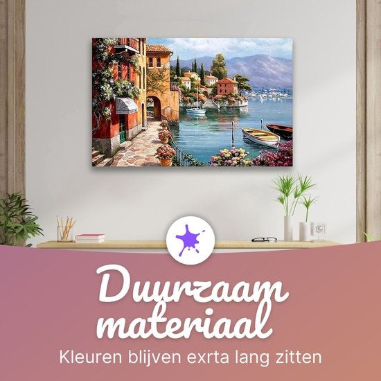 Rubye® Schilderen Op Nummer Volwassenen – Italiaanse Kust – Inclusief Verf en Penselen – Canvas Schildersdoek – Kleuren op Nummer – 40x50cm
