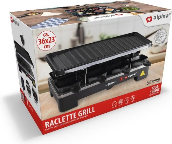 alpina Gourmetstel Bakplaat - 8 Personen - Incl. Spatels en Raclettepannetjes