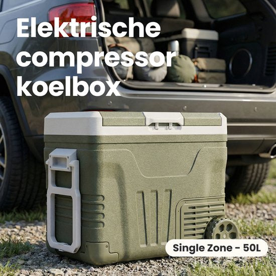 Auronic Elektrische Koelbox - Compressor - 50L - 12V en 240 volt - Camping Koelkast - Frigobox Auto - Met Wielen en Hendel - Groen