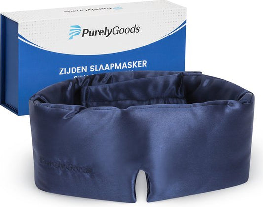 PurelyGoods® Zijden Slaapmasker - Oogmasker Slaap – 100% Moerbei Zijde – Verduisterend - Vrouwen en Mannen – Marine Blauw