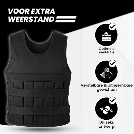 Fitby Verstelbaar Gewichtsvest 10KG - Weighted Vest - Gewichtsvesten - Gewichten - Krachtraining & Crossfit - Cardio - Geschikt vanaf maat L - Zwart