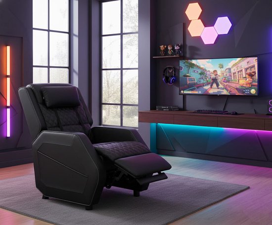 VDD - Gamestoel - Fauteuil - Game stoel - Gamestoel met voetsteun - Gamestoel zwart