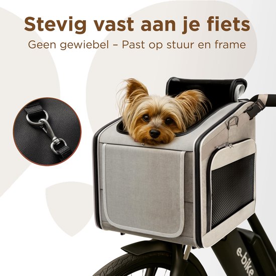 Trevopet® Hondenfietsmand - 4-in-1 Fietsmand Hond, Draagtas, Rugzak & Autostoel - Geschikt voor Elektrische Fiets - Voor Honden tot 8 kg - Grijs