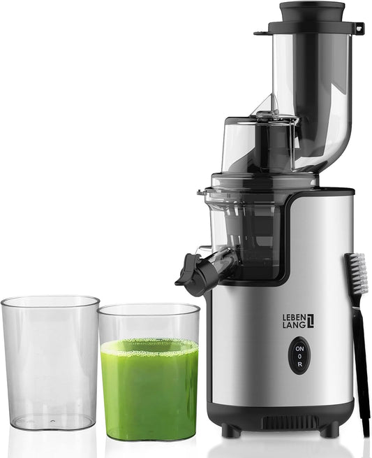 LEBENLANG Slow Juicer 45x35x25 cm – Grijs – BPA-vrije koudepers voor groente & fruit, keramische persslak, elektrische sapmaker voor selderij, wortel & smoothies