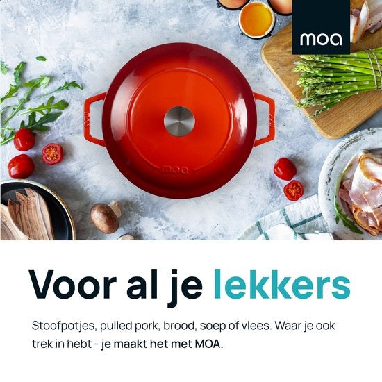 MOA Gietijzeren Braadpan - Inhoud 5,7 liter - 26CM - Rond - Alle warmtebronnen - Ook voor inductie - Gewicht 5,8 kg - Kersenrood - C26CB