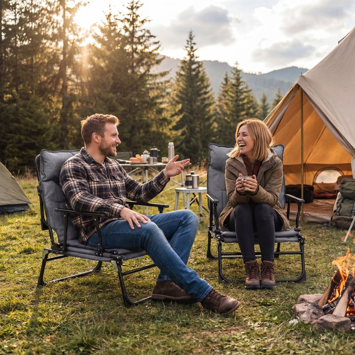 Coast Opvouwbaar Campingbed 3-in-1 - verstelbare rugleuning - hoofdsteun - grijs en zwart