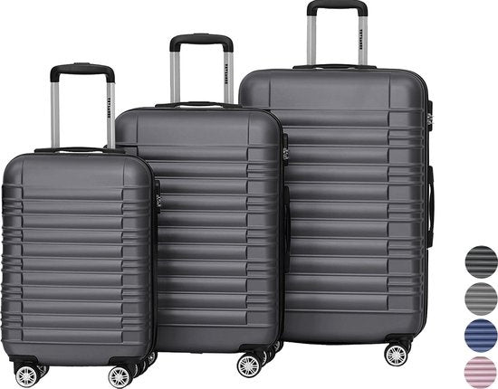 TRVLMORE Kofferset - 3 Delig - Complete Set - 38L Handbagage + 70L en 110L Ruimbagage - Donkergrijs