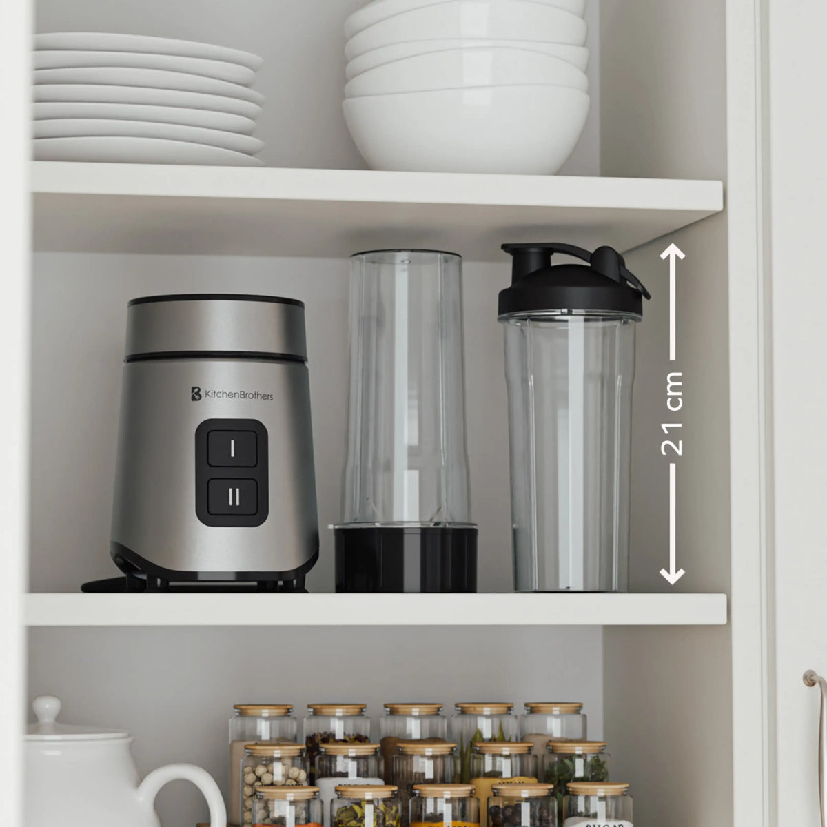 KitchenBrothers Mini Blender To-Go met 2 Flessen van 600 ml - 550 W - 4 RVS Messen - Zwart