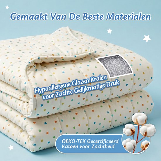 Ella Verzwaringsdeken Kind 3,2kg - OEKO-TEX Katoen Zwaartedeken 100 x 150cm - Weighted Blanket - Verzwaarde Deken Stippen