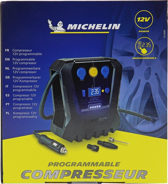 Michelin Compressor Bandenpomp 12V - Instelbare luchtdruk (0,05-7 bar) - Met USB-poort - Elektrische Bandenpomp - Fiets/Auto/Motor/Bal/Luchtbed - Met diverse mondstukken