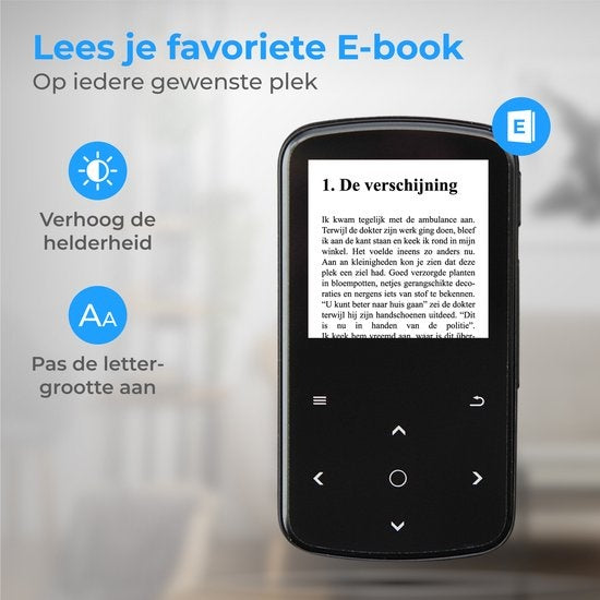 Nuvance - MP3 Speler met Touchscreen en Bluetooth - Incl. Oordopjes - met Clip - Voice Recorder Digitaal - met FM Radio - Zwart