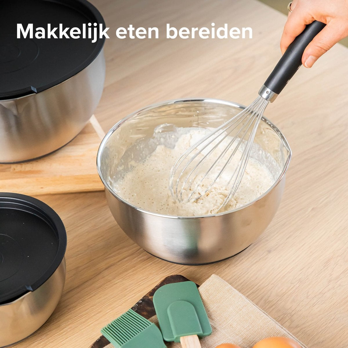 Coninx Mengkommen Set 3-Delig - Beslagkommen met Deksel - Antislip - Maataanduiding - Schenktuit - RVS